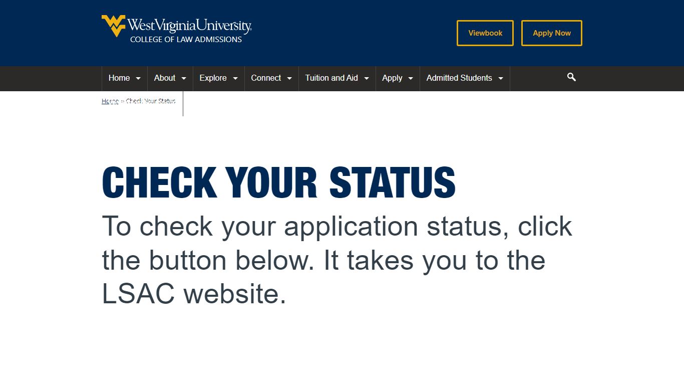 Check Your Status | Law School Admissions - West Virginia University