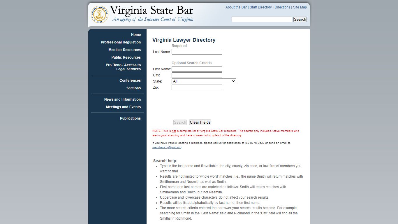 Virginia State Bar - Member Directory Search